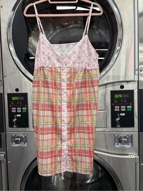 Pink Floral Plaid Button-Front Slip Dress